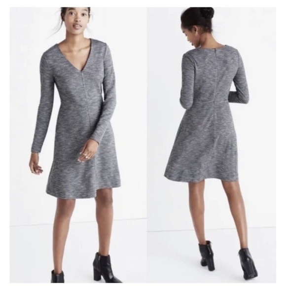 Madewell Bridgewalk Gray V-Neck Long Sleeve Dress - Picture 1 of 6